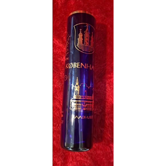 Vintage Kobenhavn Holmegaard Royal Copenhagen Cobalt Blue Gold Vase Souvenir - Picture 3 of 9